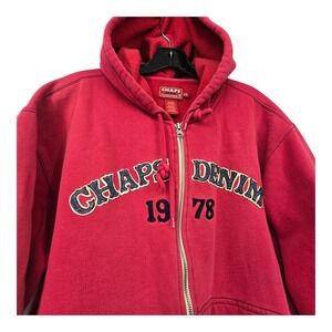 Vintage 90s Y2K Chaps Ralph Lauren Hoodie Sweatshirt Mens LG Red Grunge Distress